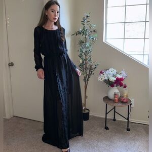 Black chiffon Maxi Dress with sheer long sleeves and tie waist Size S-M